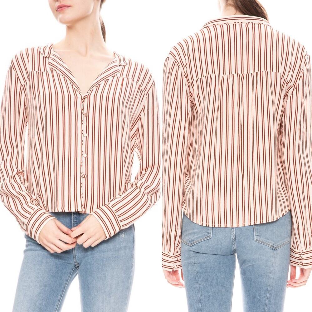 AMUSE SOCIETY Sofia Woven Top Red White Striped Button Down Dress Shirt … - Picture 1 of 5